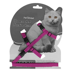 Gezdirme Kayışlı Dokuma Kedi Göğüs Tasma Seti 20*32-120 cm Mürdüm - KNY-KDTSMST-MRDM