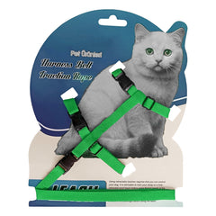 Gezdirme Kayışlı Dokuma Kedi Göğüs Tasma Seti 20*32-120 cm Yeşil - KNY-KDTSMST-YSL