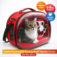 Cattie Panoramik Kedi Taşıma Çantası 30x40x35cm - Kırmızı - NEWVISIONPANORED