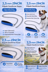 Zincir Köpek Gezdirme Kayışı Dayanıklı Çelik & Ergonomik Tutma Saplı 2,5 mm-120 cm Mavi - KP-ZNCRGZ-MV
