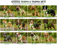 Gezdirme Kayışlı Dokuma Köpek Göğüs Tasma Seti 40*60-110 cm Neon Yeşil - KNY-TSMST-MDMNN