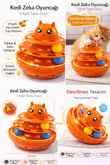 Hacıyatmaz Kedi Oyuncağı 3 Katlı Toplu Zeka Oyuncağı 20x21 cm – Devrilmez Interaktif Mama Oyuncağı - KP-NNBLKTL-TRNC