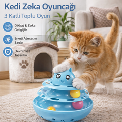 Hacıyatmaz Kedi Oyuncağı 3 Katlı Toplu Zeka Oyuncağı 20x21 cm – Devrilmez Interaktif Mama Oyuncağı - KP-NNBLKTL-MV