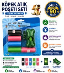 Köpek Dışkı Poşeti 6 rulo + Taşıma Aparatı Hediyeli ( 90 poşet - 6 rulo ) - 13492