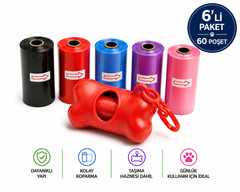 Köpek Dışkı Poşeti 6 rulo + Taşıma Aparatı Hediyeli ( 60 poşet - 6 rulo ) - 13492-2