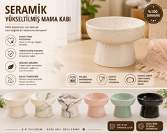 Yüksek Altlıklı Oval Seramik Mama Su Kabı 250 ml Çeşitli Renklerde - 13138-2
