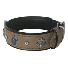Markapet Deri Doğal Taşlı Köpek Boyun Tasması 28-33 cm X-Small Taba - MRKPT-DRDT-XST