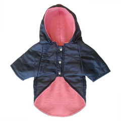 Kapşonlu Ve Astarlı Köpek Montu Medium 31-44 cm Lacivert Pembe - SF-MNTMDM-LP