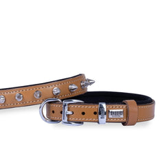 Doggie Konforlu Deri El Yapımı Çivili Köpek Boyun Tasması 2x35-40cm Kamel - SBT-2012M-CML