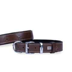 Doggie Pati Desenli Deri Köpek Boyun Tasması 2,5x34-40 cm Kahverengi - SBT-2536S-KHV