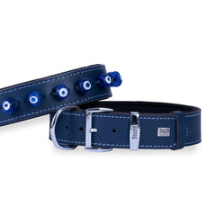 Doggie Nazar Boncuklu Deri Köpek Boyun Tasması 4x47-55 cm Mavi - SBT-4023S-MV