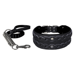 Markapet Elegance Deri İşlemeli Lüks Köpek Tasma Seti XL 7 cm*60-68 cm Siyah - DR-5003