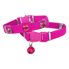 Markapet Kadife Kedi Boyun Tasması Taşlı 20-32 cm Pembe - SF-KDFTSL-PMB