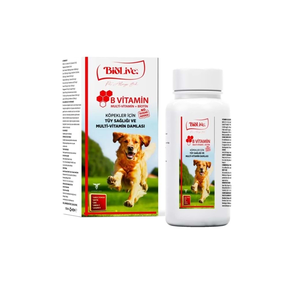 Biolive Köpekler İçin B Vitamin+Multivitamin Tüy Sağlığı Likit Vitamin 100ml - BIO-005
