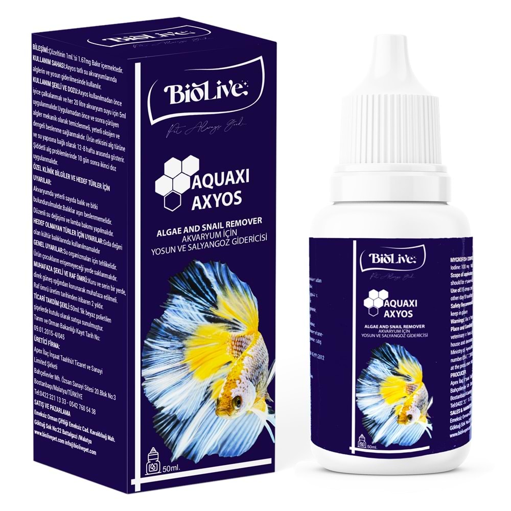 Biolive Aquaxı Axyos Akvaryum Yosun ve Salyangoz Giderici 50ml - BIO-008