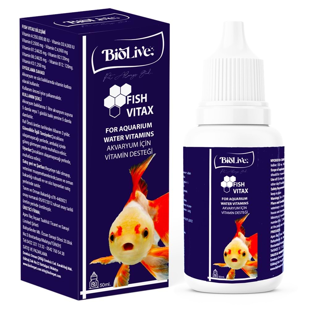 Biolive Fish Vitax Akvaryum Balıkları İçin Vitamin Desteği 50ml - BIO-009