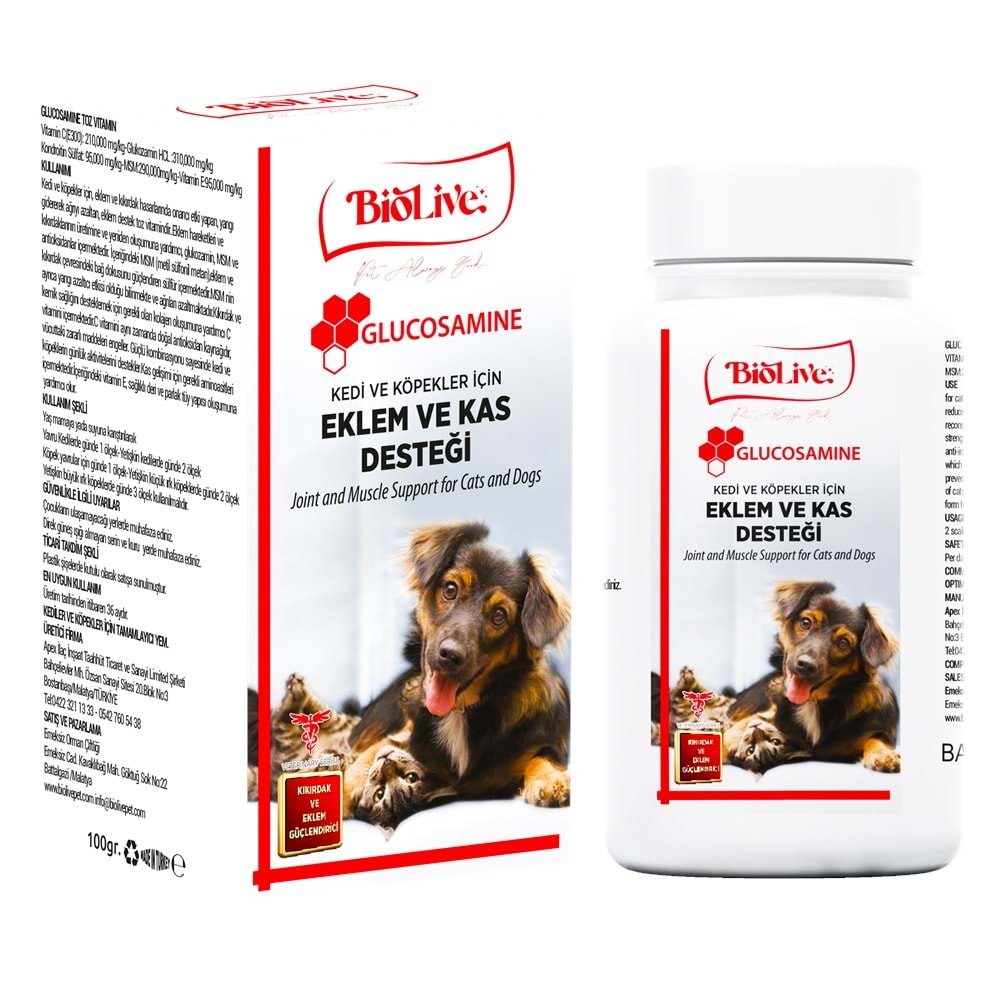 Biolive Glucosamine Kedi ve Köpekler İçin Eklem ve Kas Desteği Toz Vitamin 100gr - BIO-010