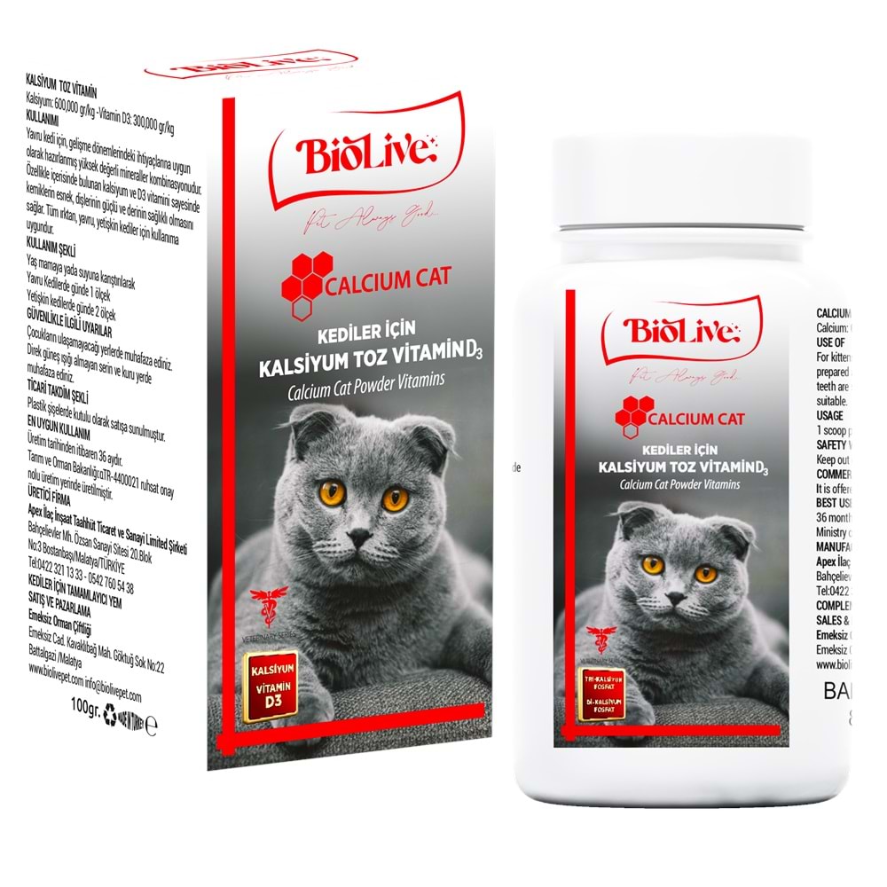 Biolive Kediler İçin Kalsiyum Toz Vitamin 100gr - BIO-014