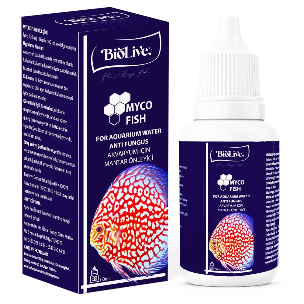 Biolive Myco Fish  Akvaryum Balıkları İçin Mantar Giderici 50ml - BIO-016