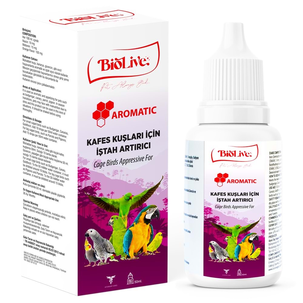 Biolive Aromatic Kuşlar İçin Mineral İstah Açıcı Vitamin 50ml - BIO-022