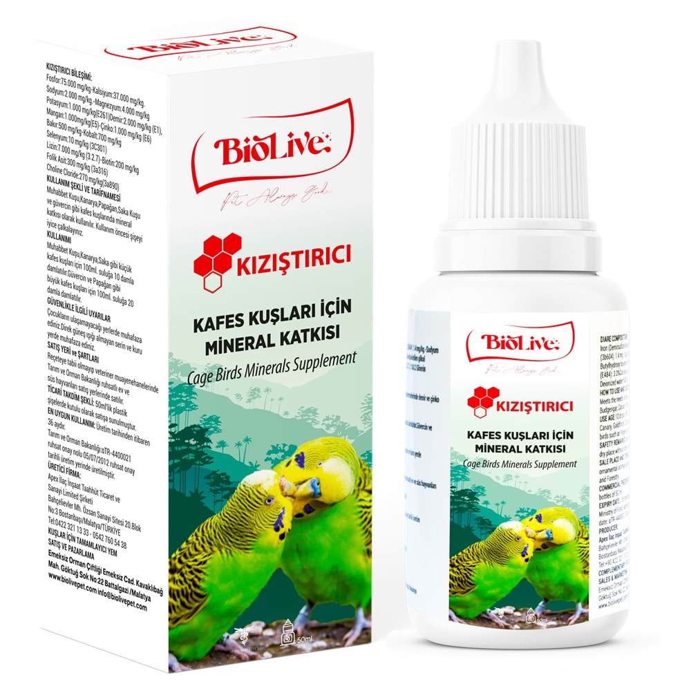 Biolive Kuşlar İçin Kızıştırıcı Vitamin 50ml - BIO-035