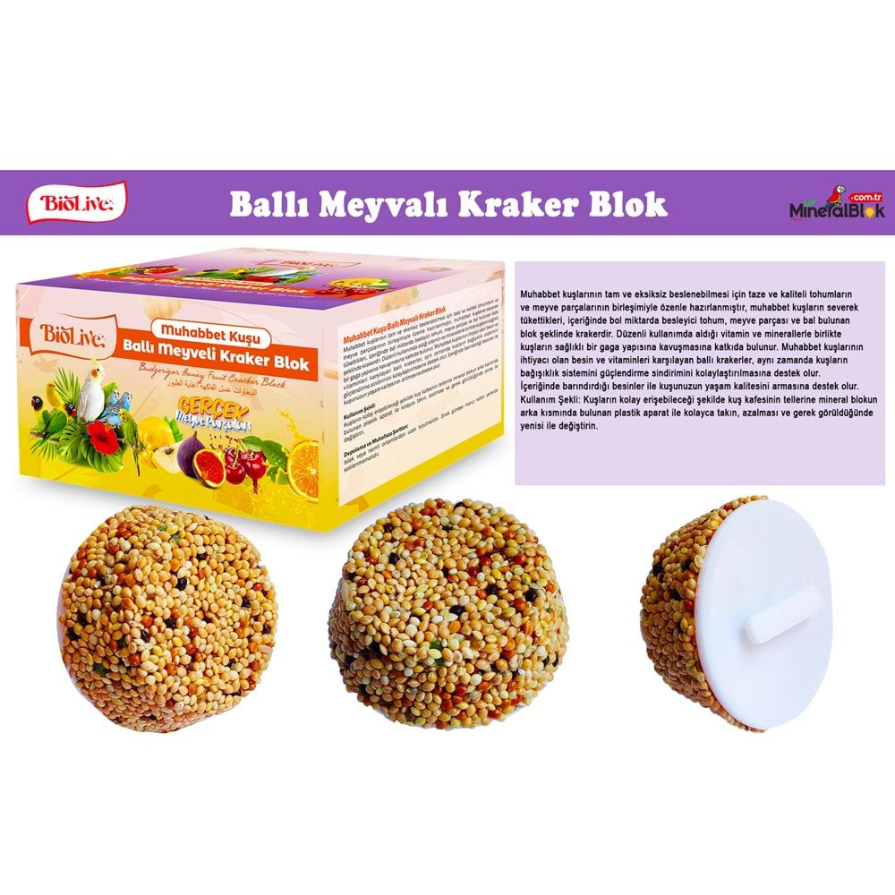 BİOLİVE Muhabbet Kuşu Ballı Meyvalı Kraker Blok - BLK-6
