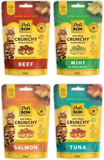 Delibon Crunchy İçi Dolgulu Bisküvi Karışık Kedi Ödülü Çeşitleri 4X60GR - ST00004
