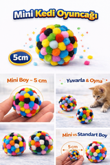 Mini Ponpon Kedi Oyuncak Topu 5 cm ( 2 Adet ) – Yumuşak Renkli Sessiz Kedi Oyun Topu - KP-13362