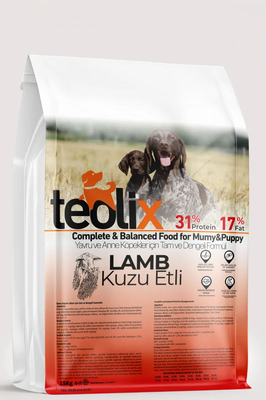 TEOLİX Yavru ve Anne Köpekler İçin Kuzu Etli ve Pirinçli Yetişkin Köpek Maması 15 kg