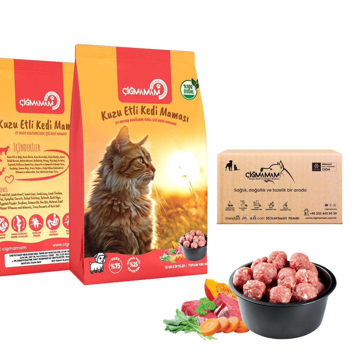 Çiğ Mamam Kedi İçin Kuzulu Köfte 4 kg