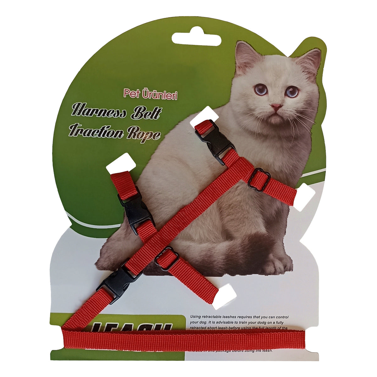 Gezdirme Kayışlı Dokuma Kedi Göğüs Tasma Seti 20*32-120 cm Kırmızı - KNY-KDTSMST-KRMZ