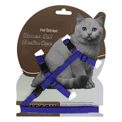 Gezdirme Kayışlı Dokuma Kedi Göğüs Tasma Seti 20*32-120 cm Mavi - KNY-KDTSMST-MV
