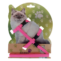 Gezdirme Kayışlı Dokuma Kedi Göğüs Tasma Seti 20*32-120 cm Pembe - KNY-KDTSMST-PMB