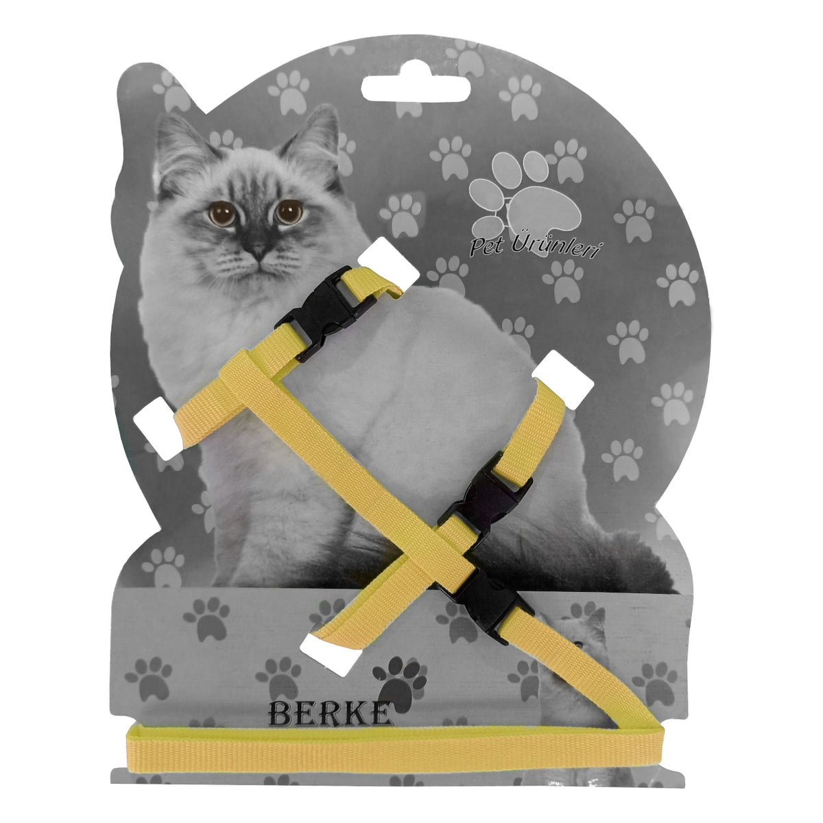 Gezdirme Kayışlı Dokuma Kedi Göğüs Tasma Seti 20*32-120 cm Sarı - KNY-KDTSMST-SR