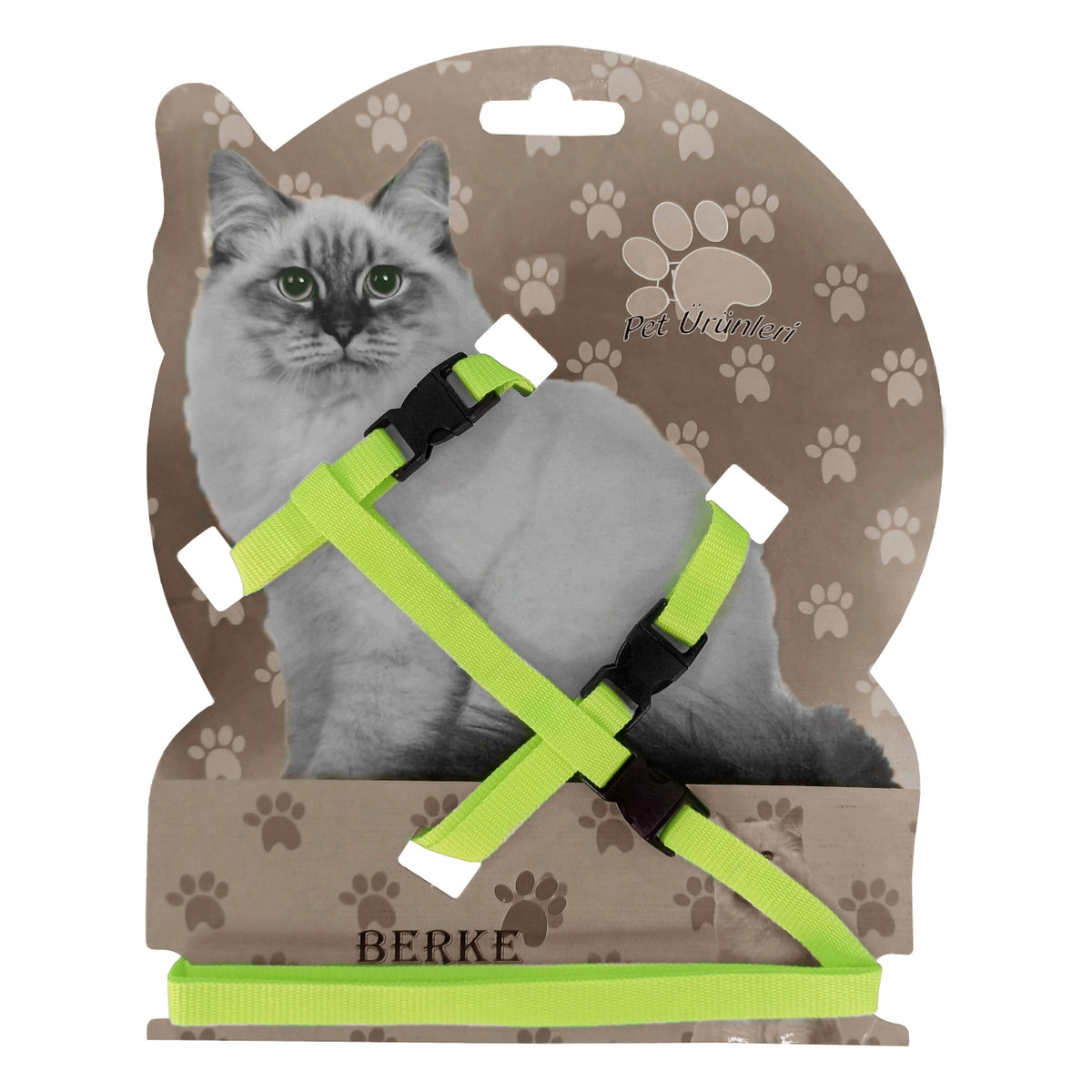 Gezdirme Kayışlı Dokuma Kedi Göğüs Tasma Seti 20*32-120 cm Neon Sarı - KNY-KDTSMST-NNSR