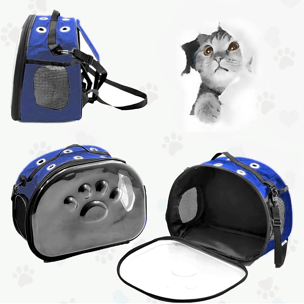 Markapet Patili Şeffaf Kedi Taşıma Sırt Çantası Mavi 20 x 34 x 42 cm - KNY-PTLSFF-MV