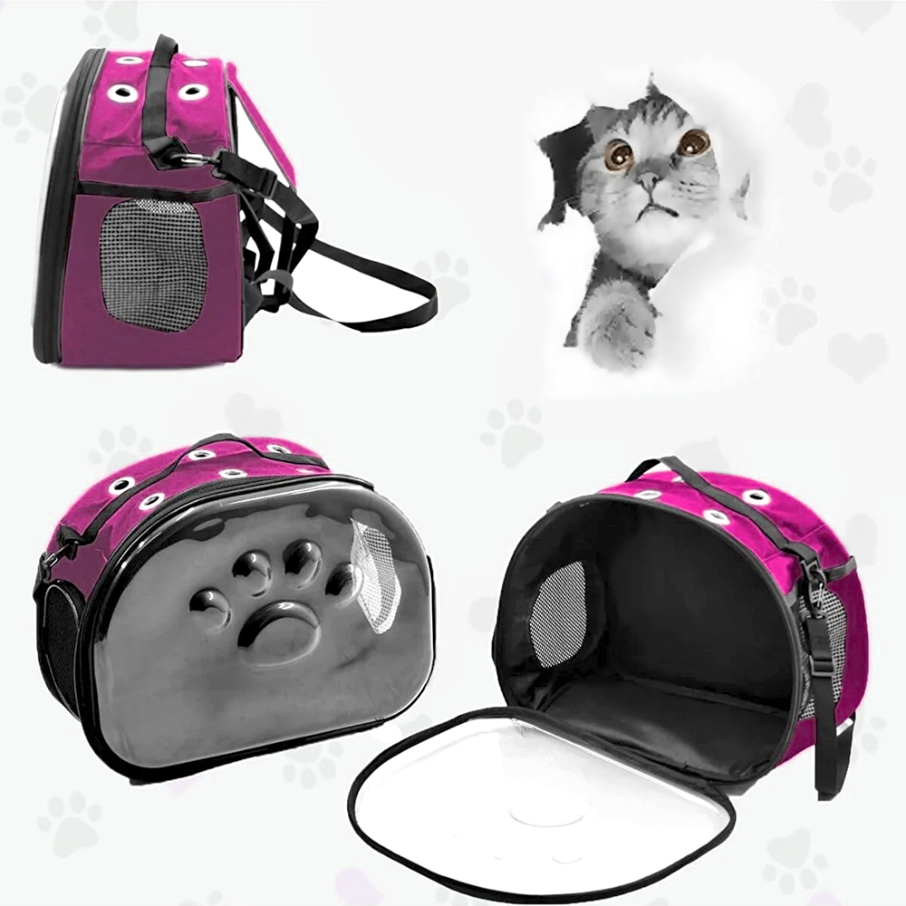 Markapet Patili Şeffaf Kedi Taşıma Sırt Çantası Pembe 20 x 34 x 42 cm - KNY-PTLSFF-PMB