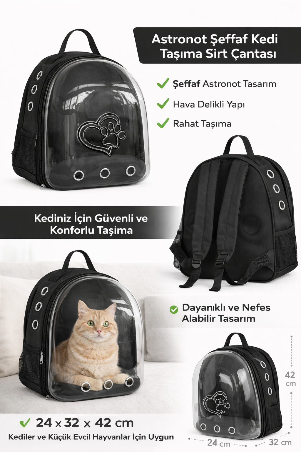 KP Kalpli Patili Astronot Şeffaf Taşıma Sırt Çantası Siyah 24x32x42 cm - KP-ASTRNTKLP-SYH