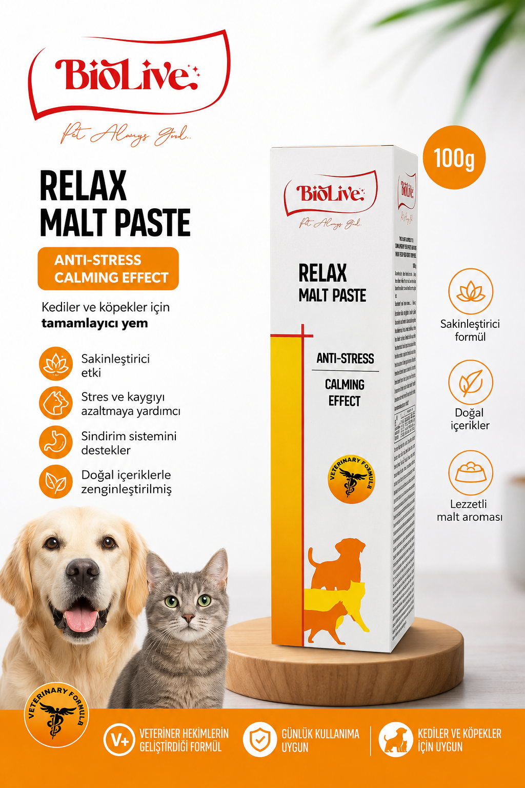 BioLive Relax Malt Paste Kedi ve Köpekler İçin Anti-Stress Malt Macunu 100 g - SF-ST01671