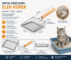 Metal Kedi Kumu Elek Kürek Ahşap Saplı Paslanmaz Kum Küreği 26 cm - KP-MTLKRK