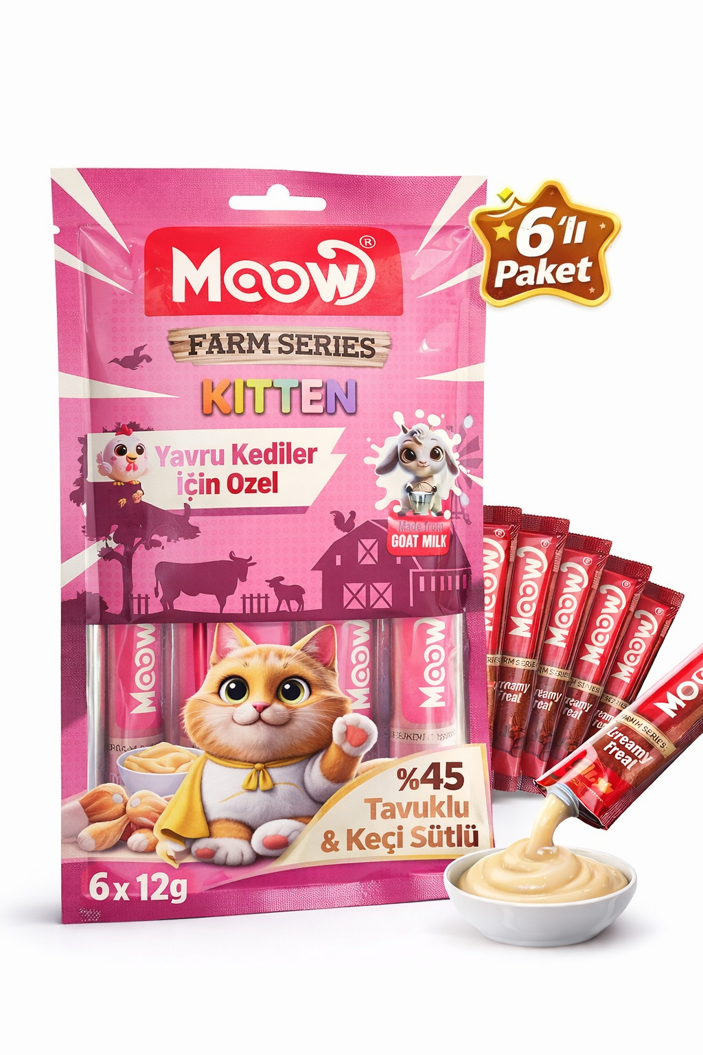 Tavuklu ve Keçi Sütlü Yavru Kedi Krema Ödül Maması 6 x 12 gr - 13441-2
