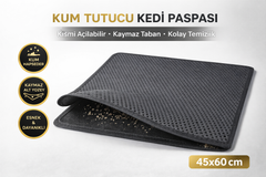 Kedi Elekli Tuvalet Önü Kum Tutucu Paspas  45 cm - 60 cm Gri - KP-PSPS-GR