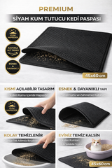 Kedi Elekli Tuvalet Önü Kum Tutucu Paspas  45 cm - 60 cm Siyah - KP-PSPS-SYH