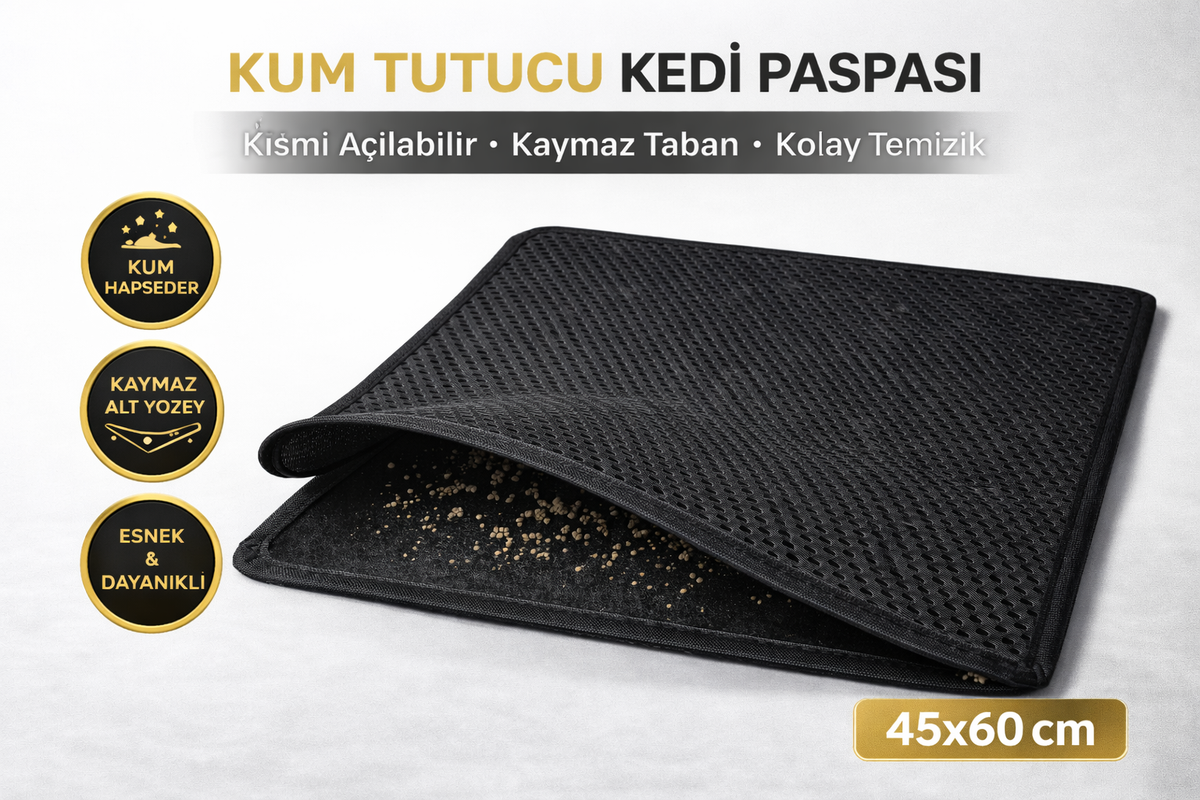 Kedi Elekli Tuvalet Önü Kum Tutucu Paspas  45 cm - 60 cm Siyah - KP-PSPS-SYH