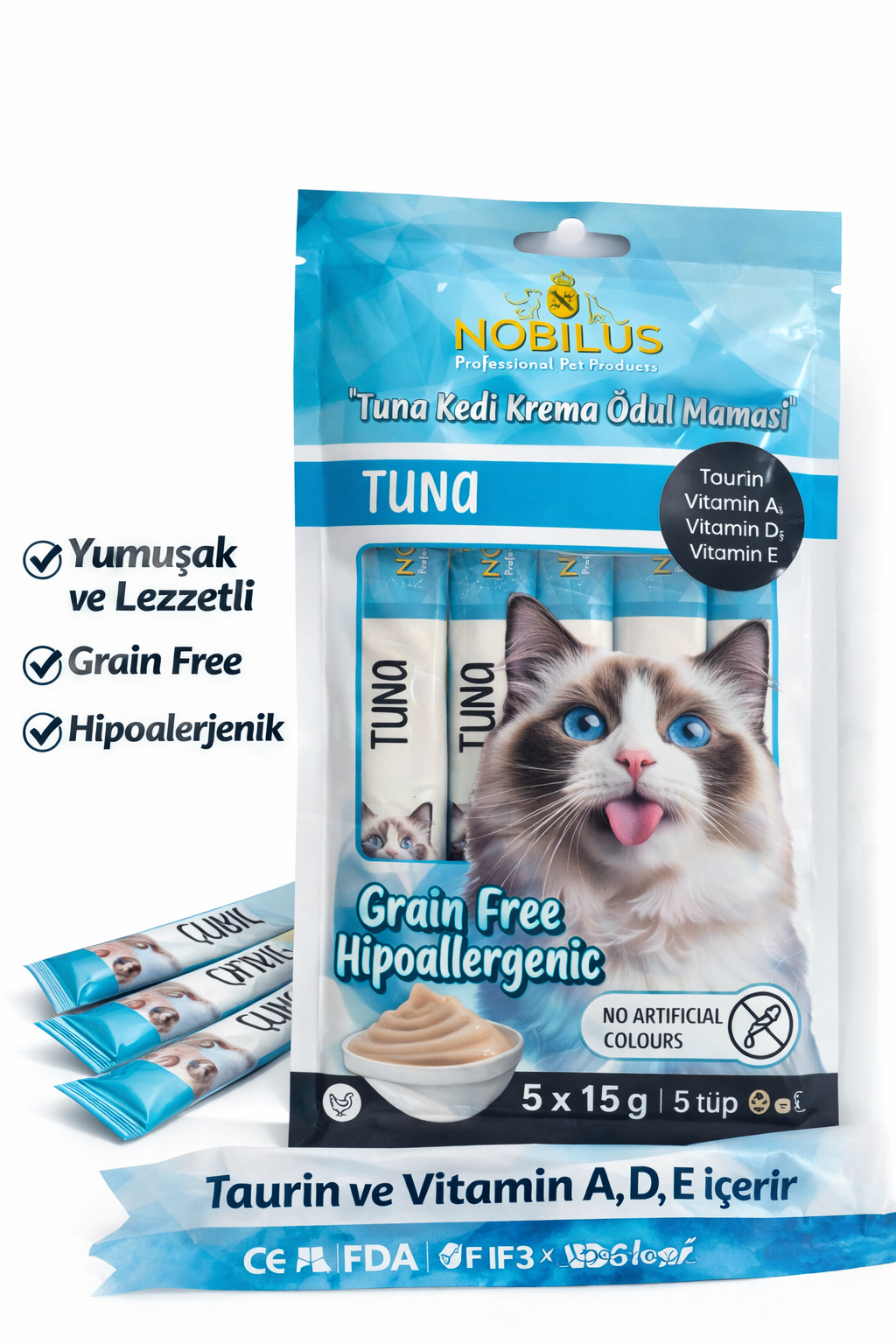 Nobilus Ton Balıklı Etli Kedi Krema Ödül Maması 5 x 15 gr - 13460-4