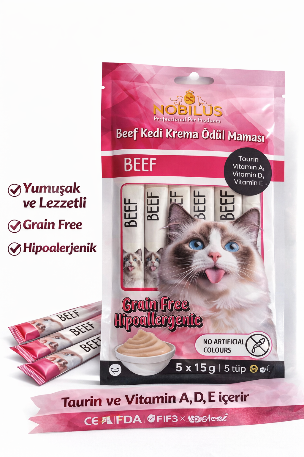 Nobilus Biftekli Kedi Krema Ödül Maması 5 x 15 gr - 13460-2