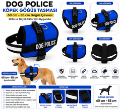 Dog Police Ayarlanabilir Köpek Göğüs Tasması Mavi-Siyah (60-85 cm) - KP-DGPLC-M-MVSYH