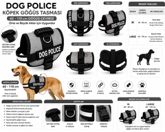 Dog Police Ayarlanabilir Köpek Göğüs Tasması Gri- Siyah (60-110 cm) - KP-DGPLC-L-GR