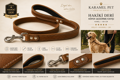 Premium Hakiki Deri Köpek Gezdirme Kayışı Kamel 100 cm Yumuşak Dolgulu Tutma Saplı - KP-DRGZDRM-KML
