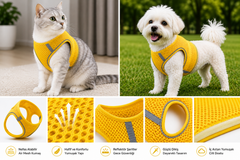 Nefes Alan Kumaş Air Mesh Kedi Köpek Göğüs Tasması Large 48x54 cm Neon Sarı - KP-TMX-L-NSR